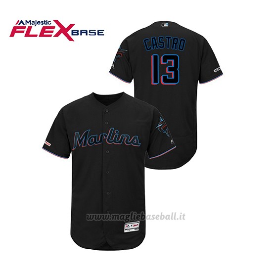 Maglia Baseball Uomo Miami Marlins Starlin Castro 150th Aniversario Patch 2019 Flex Base Nero